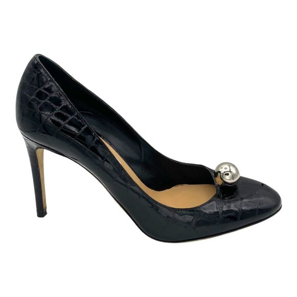 Sergio Rossi Grazie Sergio Sphere Embellished Pumps Black Croc Silver 40 - Picture 10 of 16